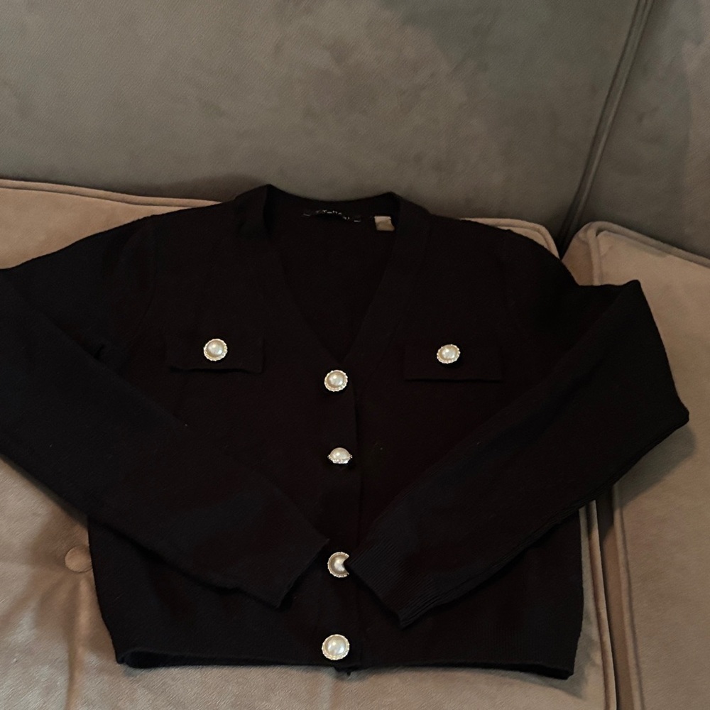 T Tahari Elegant Black Blazer with Shimmering Buttons